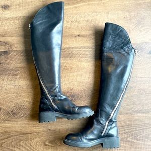 ASH Seven Over The Knee Black Leather Zipper Biker Boot Sz. 8